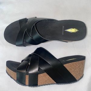 BLACK WEDGE PLATFORM SANDALS